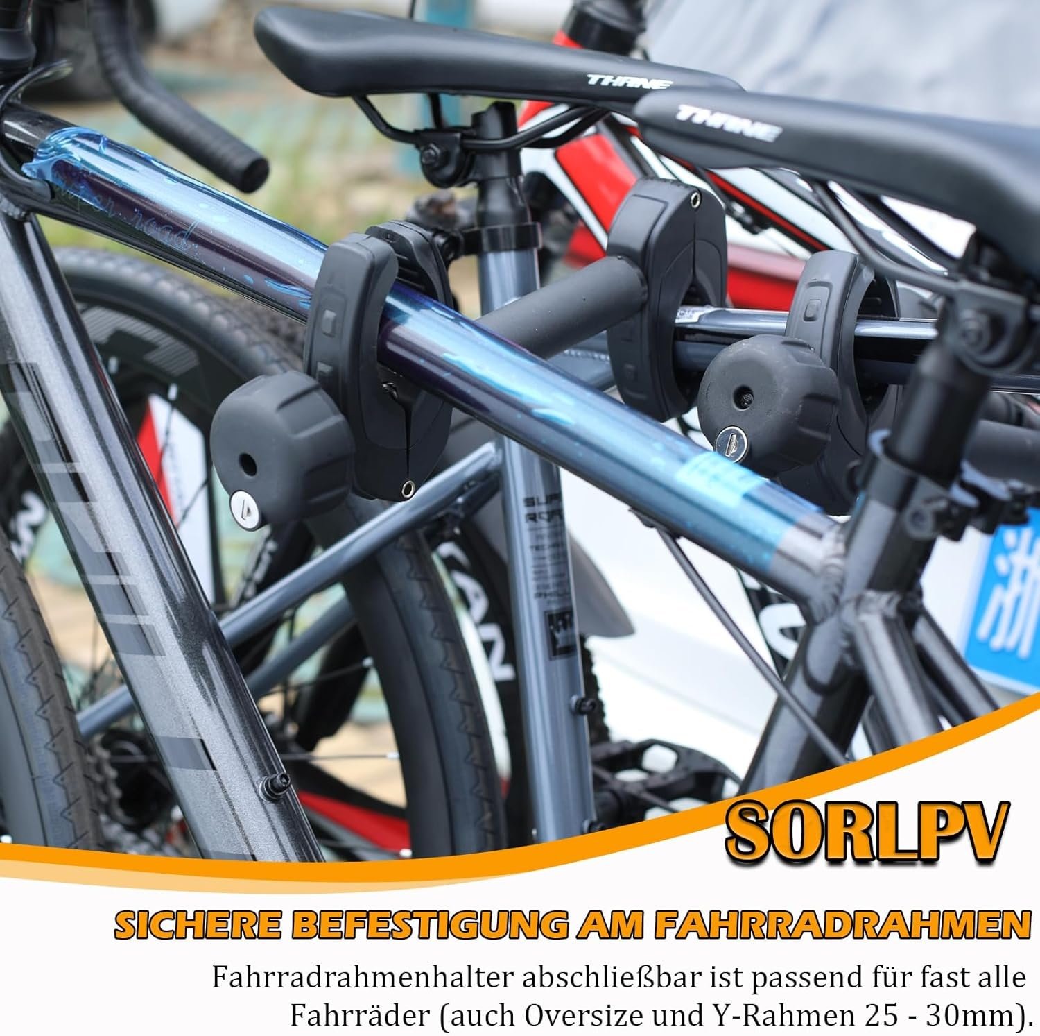 Framehouder voor fietsendrager, 3 stuks, 25 cm + 32 cm + 45 cm lengte, universele fietsframehouder, afsluitbaar, framehouder voor U-beugelbuis: Ø 2,5-3 cm, framediameter van de fiets: Ø 3-6 cm