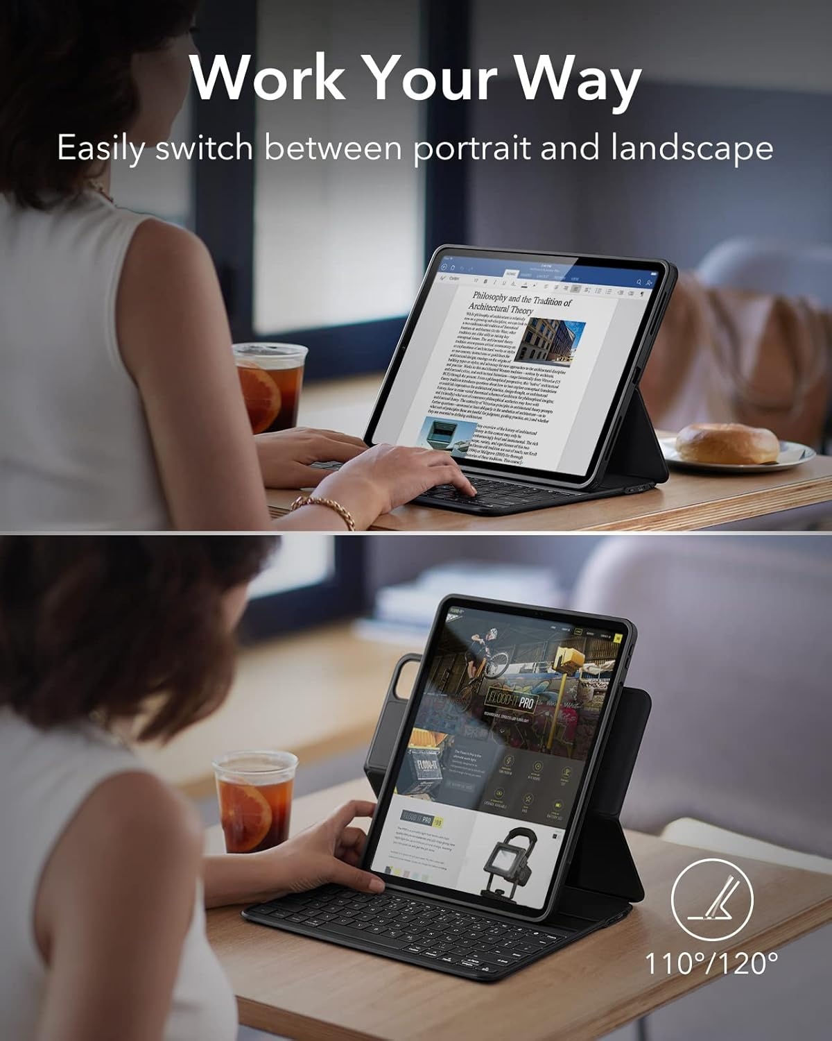 ESR Ascend toetsenbord hoes Lite, iPad compatibel met iPad Pro 12.9 2022/2021, magnetische afneembare hoes, instelbare portret-/landschapsmodus, licht en draagbaar, zwart