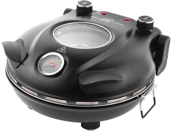 KLAIF Elektrische Pizzaoven voor binnen met 12-inch keramische steen, twee temperatuurregelaars, 420°C, 1200 watt, LM-Zwart