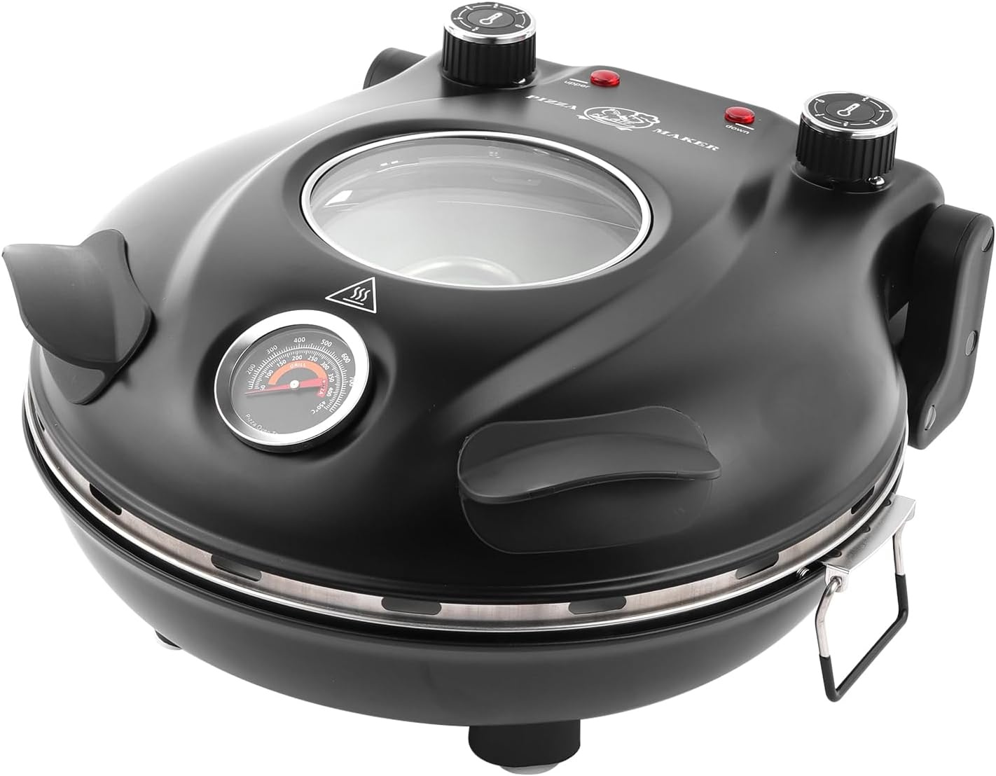 KLAIF Elektrische Pizzaoven voor binnen met 12-inch keramische steen, twee temperatuurregelaars, 420°C, 1200 watt, LM-Zwart