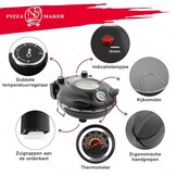 KLAIF Elektrische Pizzaoven voor binnen met 12-inch keramische steen, twee temperatuurregelaars, 420°C, 1200 watt, LM-Zwart