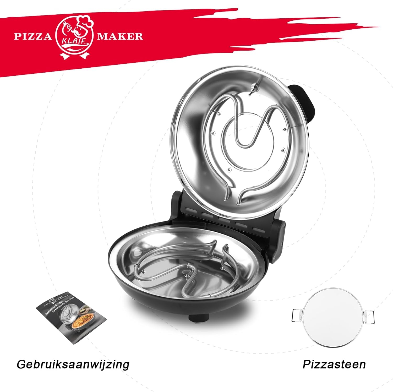 KLAIF Elektrische Pizzaoven voor binnen met 12-inch keramische steen, twee temperatuurregelaars, 420°C, 1200 watt, LM-Zwart