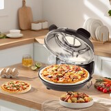 KLAIF Elektrische Pizzaoven voor binnen met 12-inch keramische steen, twee temperatuurregelaars, 420°C, 1200 watt, LM-Zwart