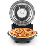 KLAIF Elektrische Pizzaoven voor binnen met 12-inch keramische steen, twee temperatuurregelaars, 420°C, 1200 watt, LM-Zwart