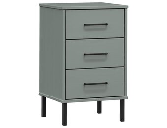 vidaXL Nachtkastje met metalen poten OSLO massief grenenhout grijs