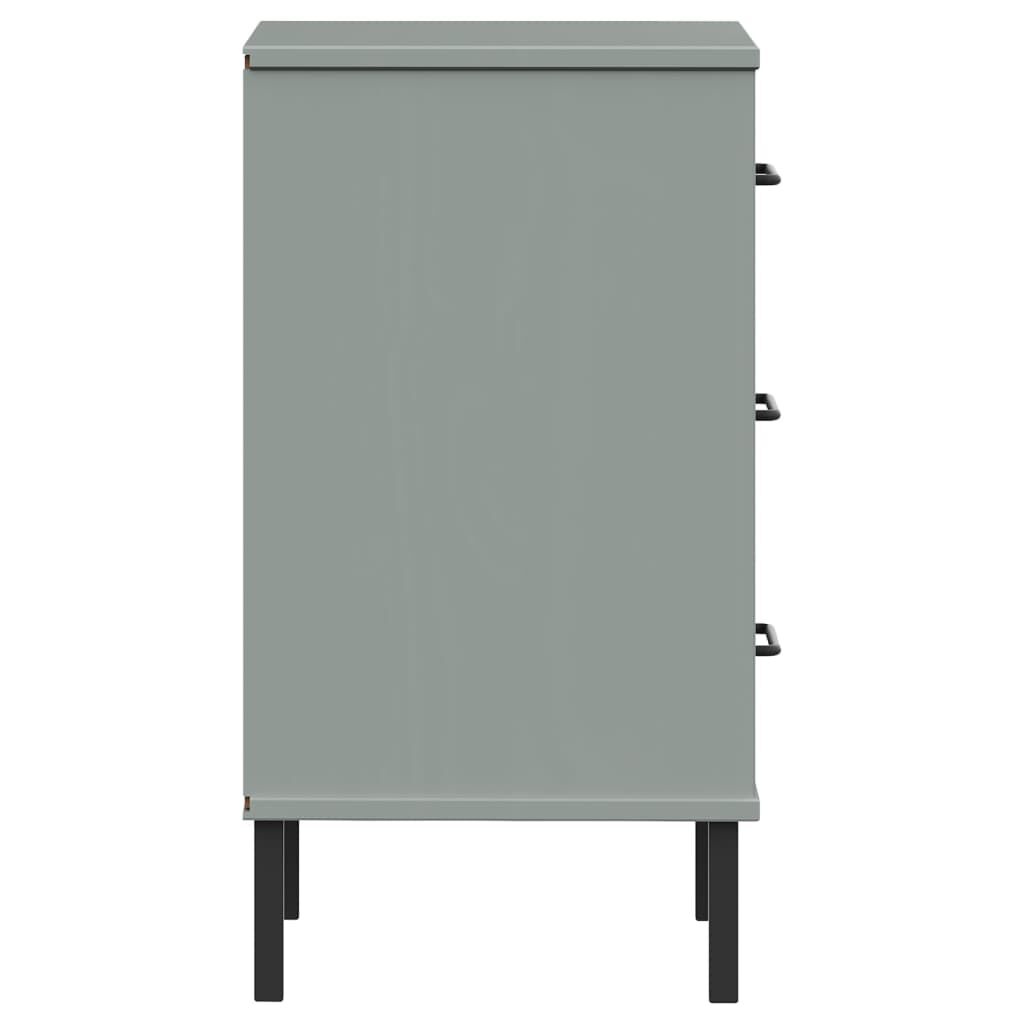 vidaXL Nachtkastje met metalen poten OSLO massief grenenhout grijs