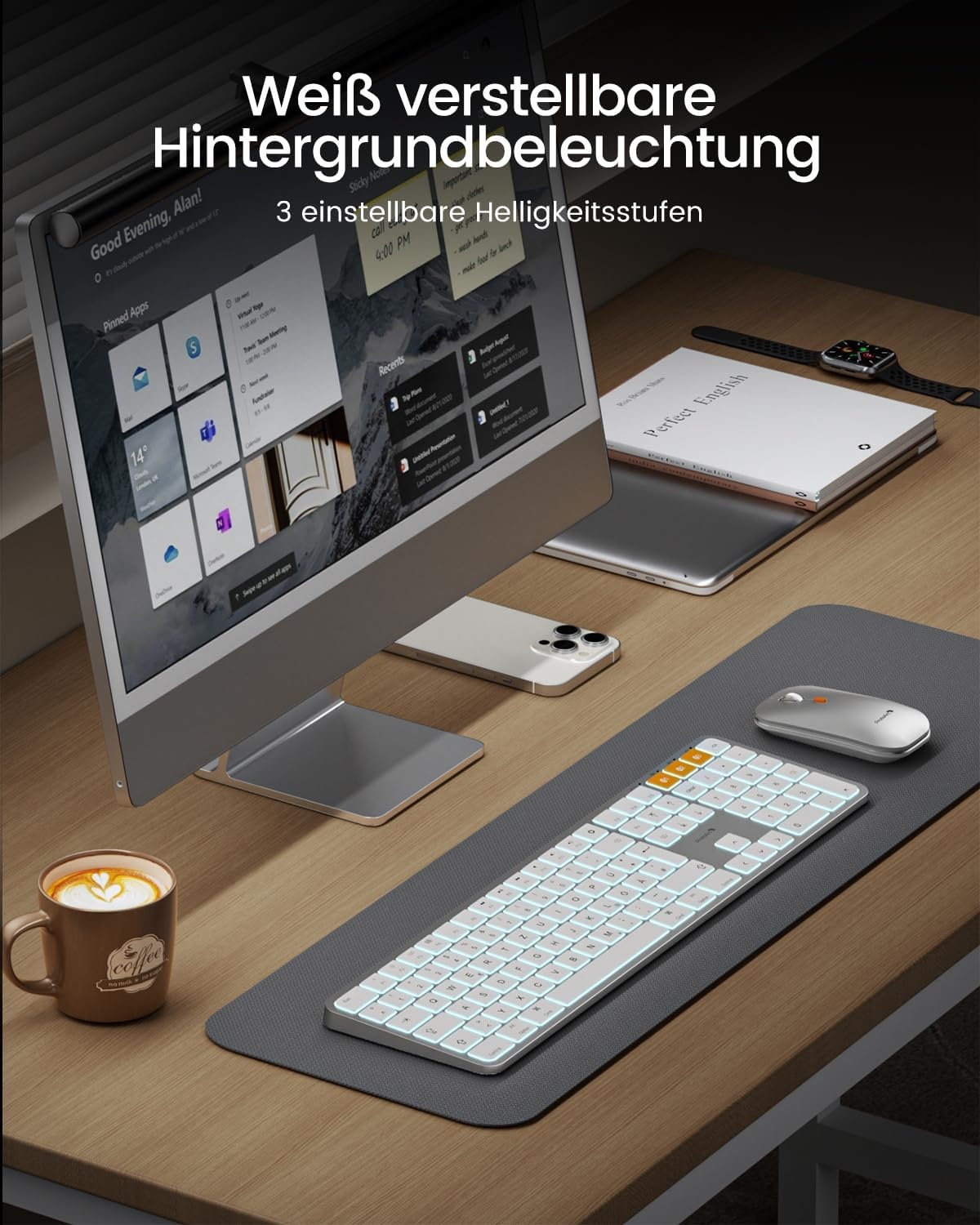 ProtoArc KM100-A Verlichte Draadloze Toetsenbord en Muis Set voor Mac - QWERTY Bluetooth Zwart