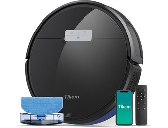 Tikom G8000 Pro Robotstofzuiger met dweilfunctie, 2-in-1, robotstofzuiger, 4500 Pa sterke zuigkracht, robotstofzuiger, oplaadbaar, wifi, max. 150 minuten, voor dierenharen, tapijt, harde vloeren