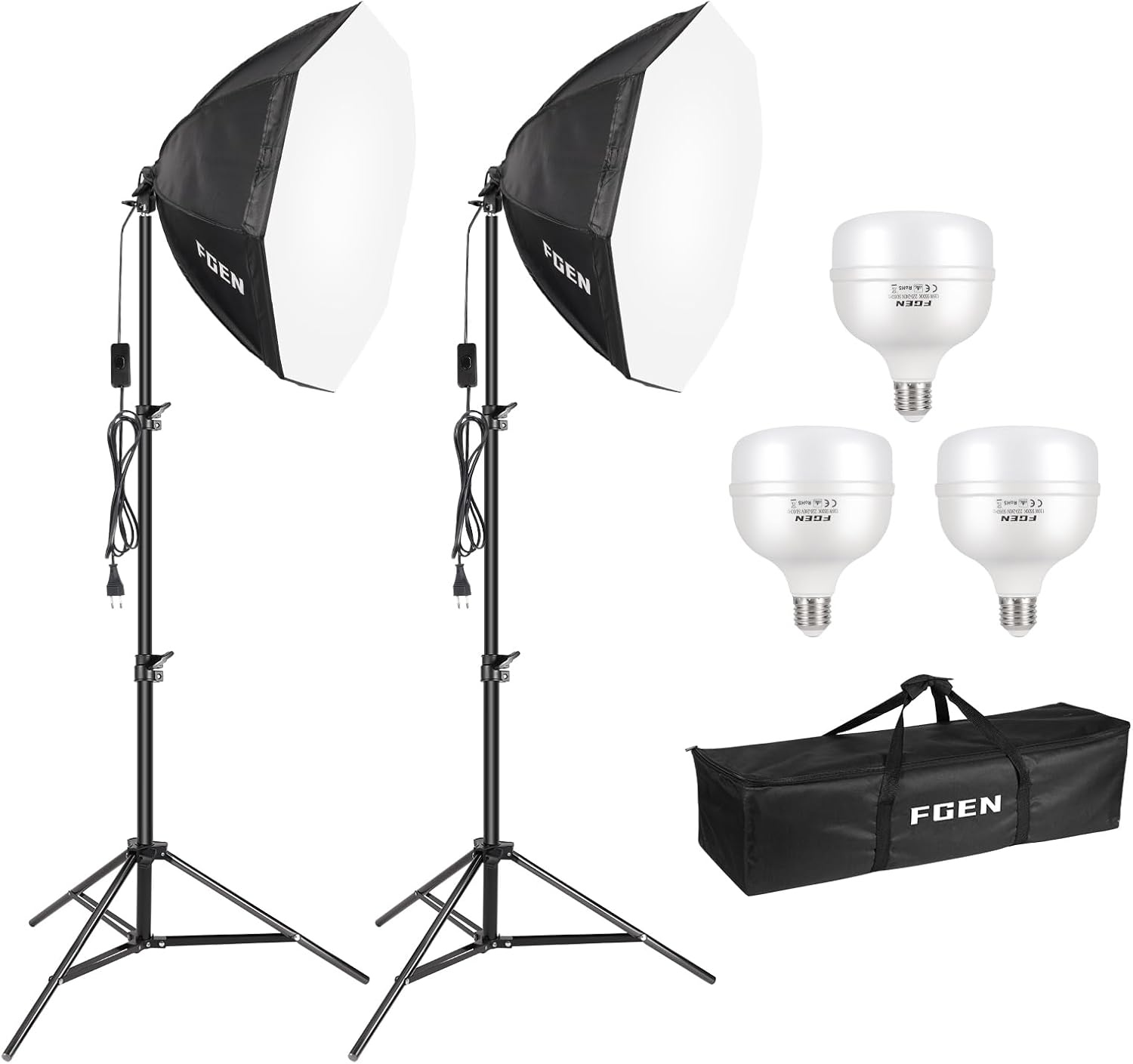 FGen Softbox Studioset, 2x 50x70 cm Softboxen, 2x 135W Daglichtlampen, 2x Lichtstatieven