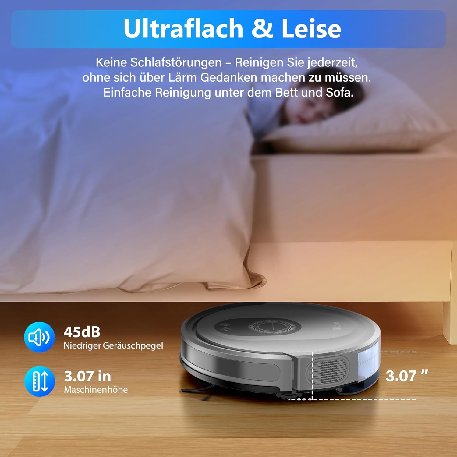 Tikom G8000 Pro robotstofzuiger met dweilfunctie, 2-in-1, 4500 Pa sterke zuigkracht, zelfopladend, wifi, max. 150 min, ideaal voor dierenharen, tapijt, harde vloeren