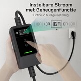 dé EV Charger Type 2 Schuko 3,7kW [15m, 1-Fase, 6-16A] Thuislader Type 2 met Digitaal Display, Instelbare Stroom, EV Oplader 3,7kW voor Model Y/3, ID.3/4, EX30, Enyaq en andere EV/PHEV