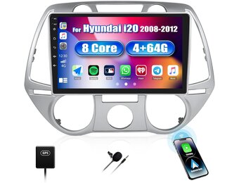 SIXWIN Android 13 Autoradio [4+64GB] voor Hyundai i20 2008-2012 | 9" touchscreen (1280x720) | CarPlay/Android Auto/DSP | GPS/WiFi/BT/USB/FM/RDS/MirrorLink + 32-Band EQ