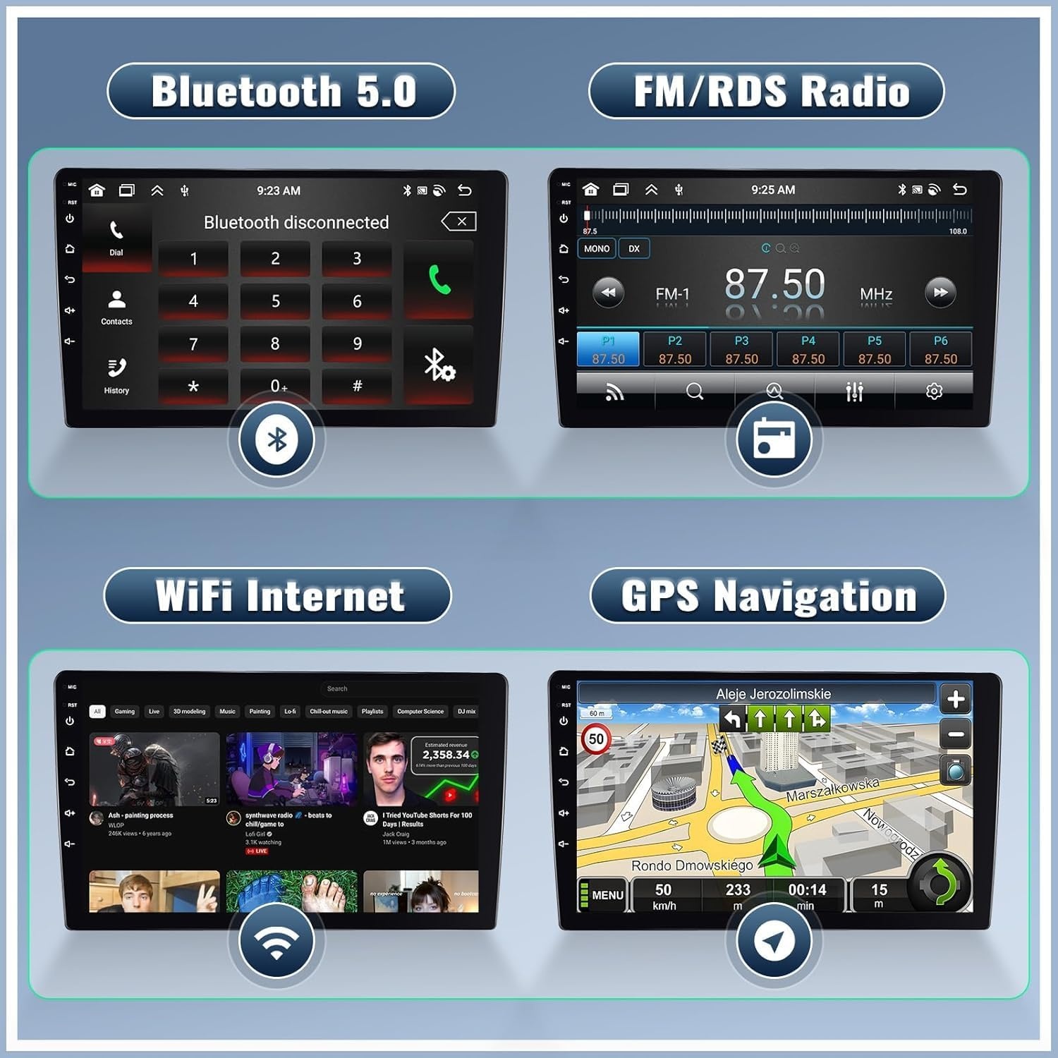 SIXWIN Android 13 Autoradio [4+64GB] voor Hyundai i20 2008-2012 | 9" touchscreen (1280x720) | CarPlay/Android Auto/DSP | GPS/WiFi/BT/USB/FM/RDS/MirrorLink + 32-Band EQ