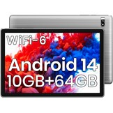Android Tablet - 2025 Android 14 Tablet Nieuwste 10,1 inch tablets 10 GB + 64 GB + 1 TB uitbreiding, 6000 mAh batterij, Wi-Fi 6, 2 MP + 8 MP dual camera, Bluetooth, 1280 x 800 FHD IPS-grijs