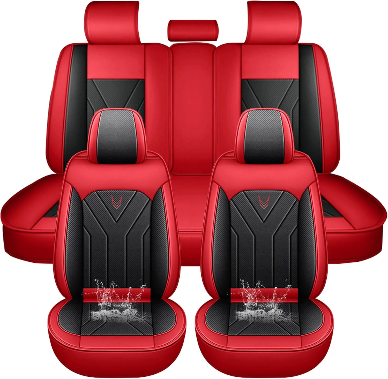 Waterdichte autostoelhoezen, complete set, universeel, geschikt voor 98% van de SUV's, auto's, vrachtwagens, sedans, comfortabel, slijtvast, ademend, rood (rood)
