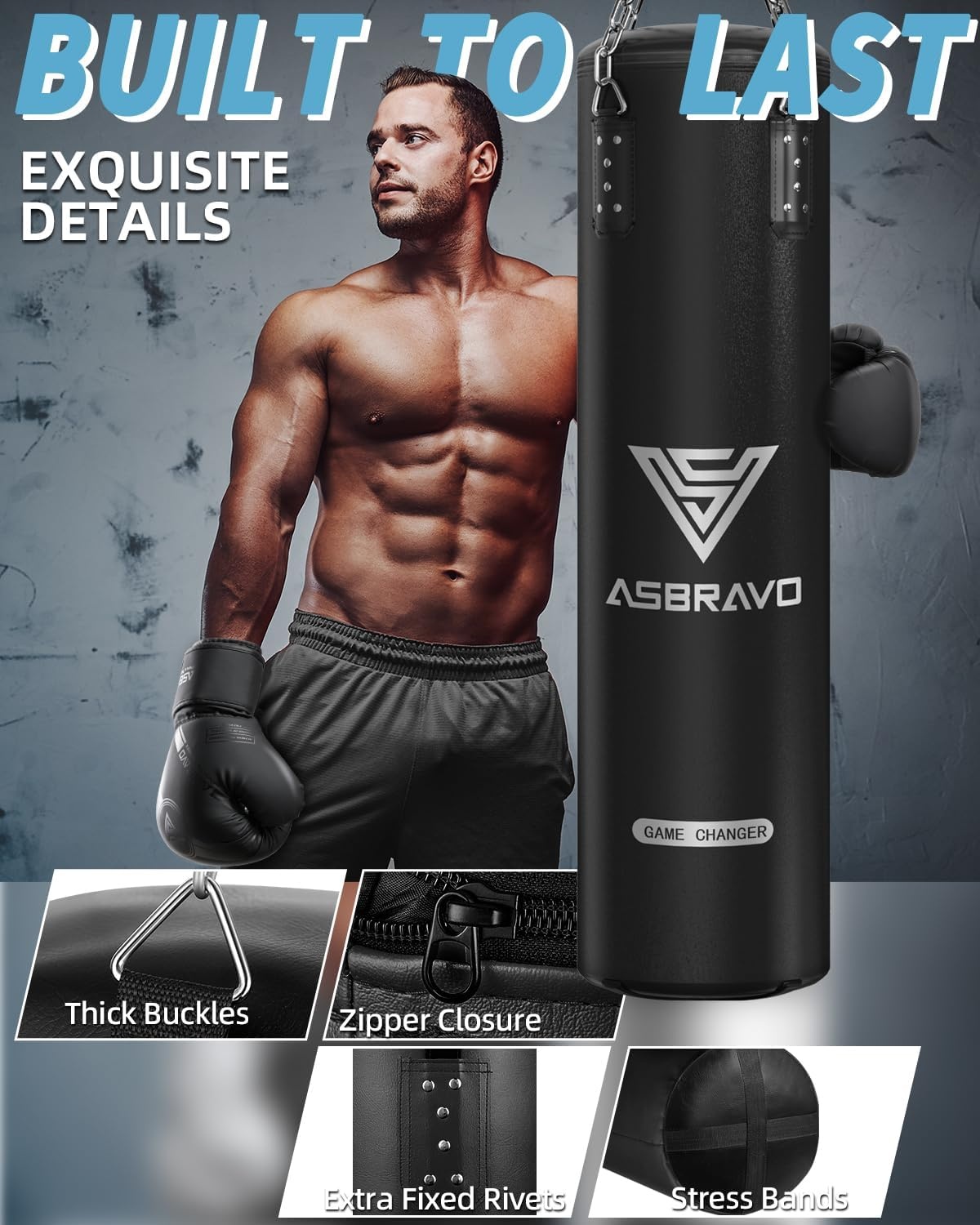 Bokszak voor volwassenen, 1,2 m PU zware bokszakset, 12 oz handschoenen voor MMA Muay Thai Kickboksen Training Thuis Gym, Martial Art (niet gevuld)