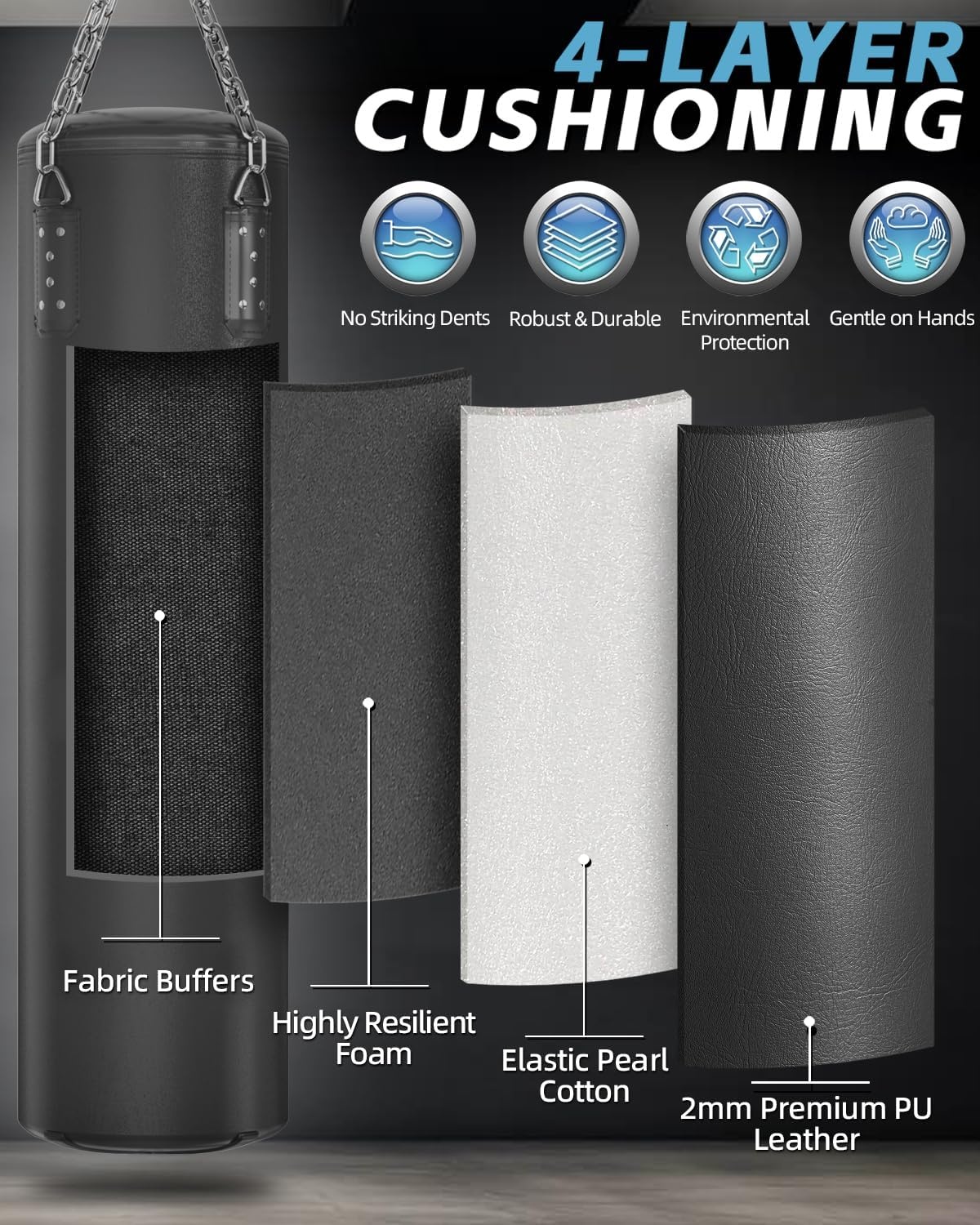 Bokszak voor volwassenen, 1,2 m PU zware bokszakset, 12 oz handschoenen voor MMA Muay Thai Kickboksen Training Thuis Gym, Martial Art (niet gevuld)