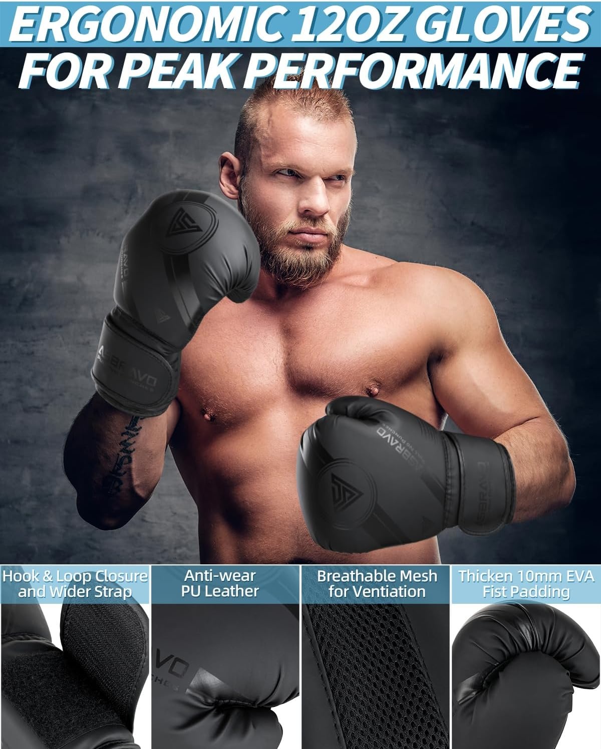 Bokszak voor volwassenen, 1,2 m PU zware bokszakset, 12 oz handschoenen voor MMA Muay Thai Kickboksen Training Thuis Gym, Martial Art (niet gevuld)