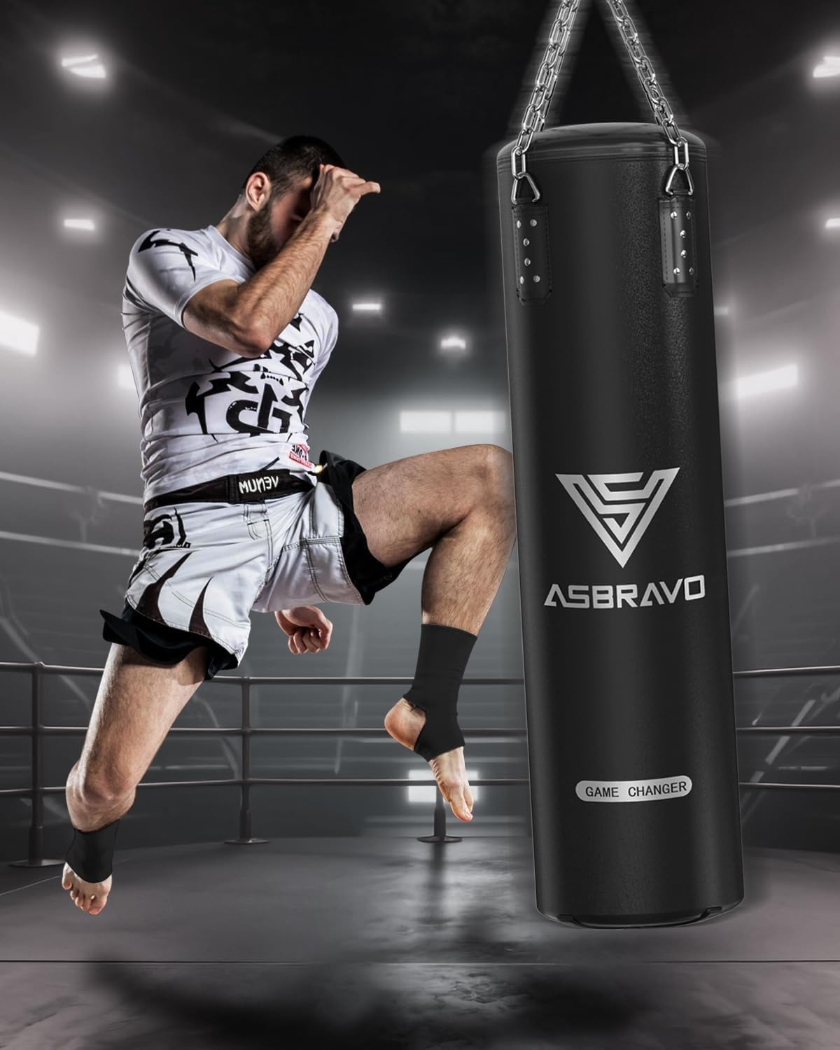 Bokszak voor volwassenen, 1,2 m PU zware bokszakset, 12 oz handschoenen voor MMA Muay Thai Kickboksen Training Thuis Gym, Martial Art (niet gevuld)