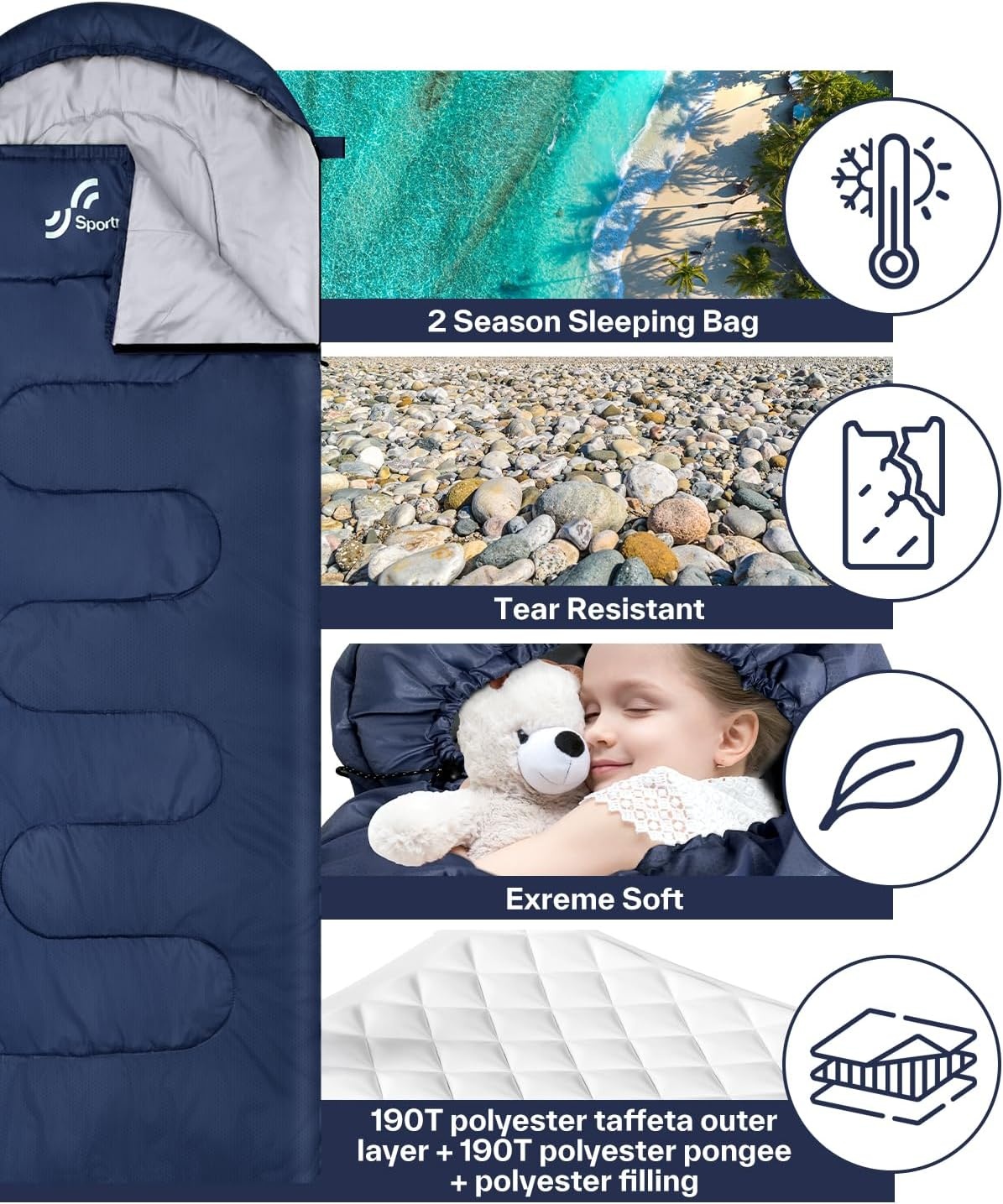 Sportneer Slaapzak voor buiten, licht, draagbaar, warme dekenslaapzak, winterslaapzak voor kamperen, reizen en outdoor, 220 x 75 cm