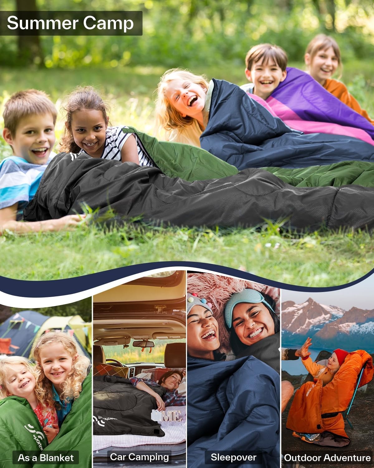 Sportneer Slaapzak voor buiten, licht, draagbaar, warme dekenslaapzak, winterslaapzak voor kamperen, reizen en outdoor, 220 x 75 cm