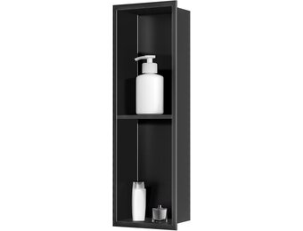 Wandnis douche roestvrij staal, wandnis opslag met een plank, douchebak 20 x 60 x 10 cm, geen tegels nodig, zwart