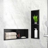 Wandnis douche roestvrij staal, wandnis opslag met een plank, douchebak 20 x 60 x 10 cm, geen tegels nodig, zwart