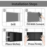 Wandnis douche roestvrij staal, wandnis opslag met een plank, douchebak 20 x 60 x 10 cm, geen tegels nodig, zwart