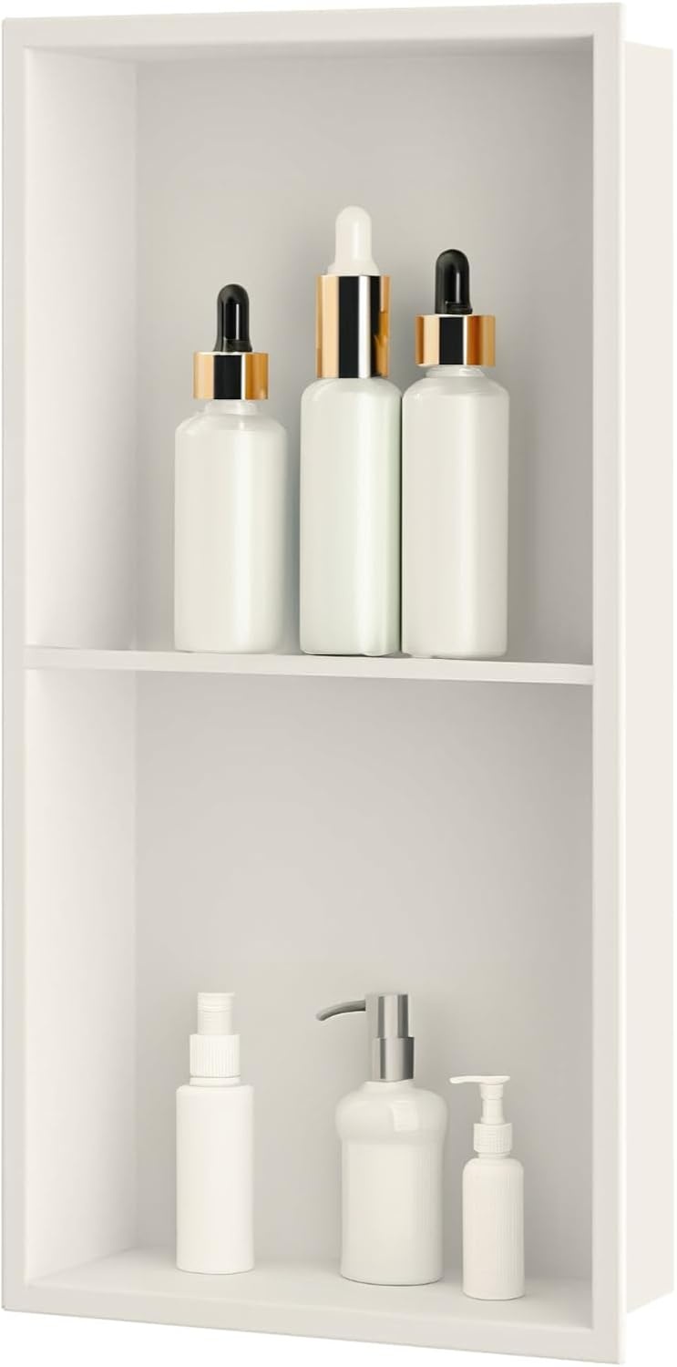 Wandnis douche roestvrij staal, wandnis opslag met een plank, douchebak 20 x 60 x 10 cm, geen tegels nodig, zwart