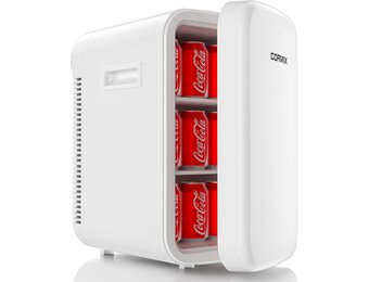 Mini-koelkast, 18 liter, 2-in-1 kleine koelkast met koel- en verwarmingsfunctie, draagbaar met koel- en verwarmingsfunctie, kleine drankkoelkast, 12 V DC/220 V AC voor thuis, kantoor, camping