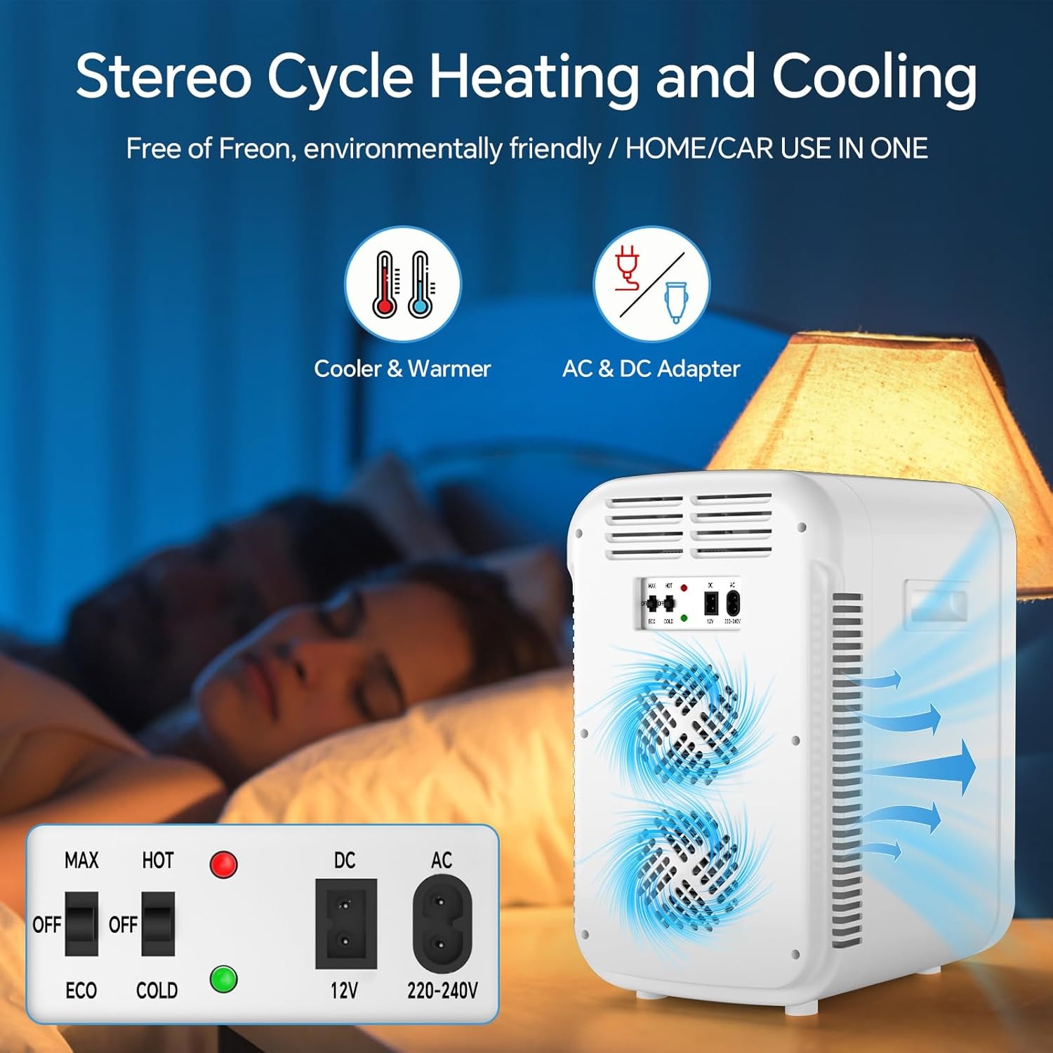 Mini-koelkast, 18 liter, 2-in-1 kleine koelkast met koel- en verwarmingsfunctie, draagbaar met koel- en verwarmingsfunctie, kleine drankkoelkast, 12 V DC/220 V AC voor thuis, kantoor, camping