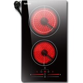 Karinear Keramische kookplaat 2 platen met stekker, keramische kookplaat 2 zones inbouw, kookplaat 2 kookplaten met aanraakbediening, dubbele ring-kookzone, timer, 3200 W, 220-240 V