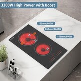 Karinear Keramische kookplaat 2 platen met stekker, keramische kookplaat 2 zones inbouw, kookplaat 2 kookplaten met aanraakbediening, dubbele ring-kookzone, timer, 3200 W, 220-240 V