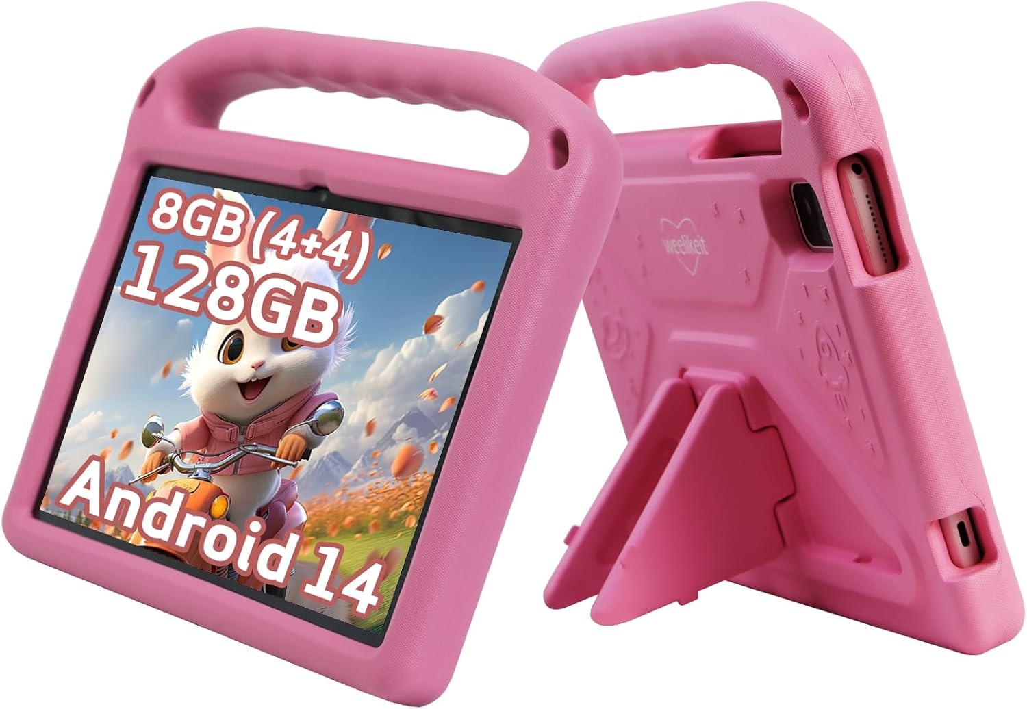 Kindertablet, 10 inch Android 14, 8 GB RAM, 128 GB ROM, EVA-hoes, Bluetooth, Wi-Fi, 6000 mAh, kinderbeveiliging, dubbele camera