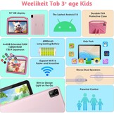 Kindertablet, 10 inch Android 14, 8 GB RAM, 128 GB ROM, EVA-hoes, Bluetooth, Wi-Fi, 6000 mAh, kinderbeveiliging, dubbele camera