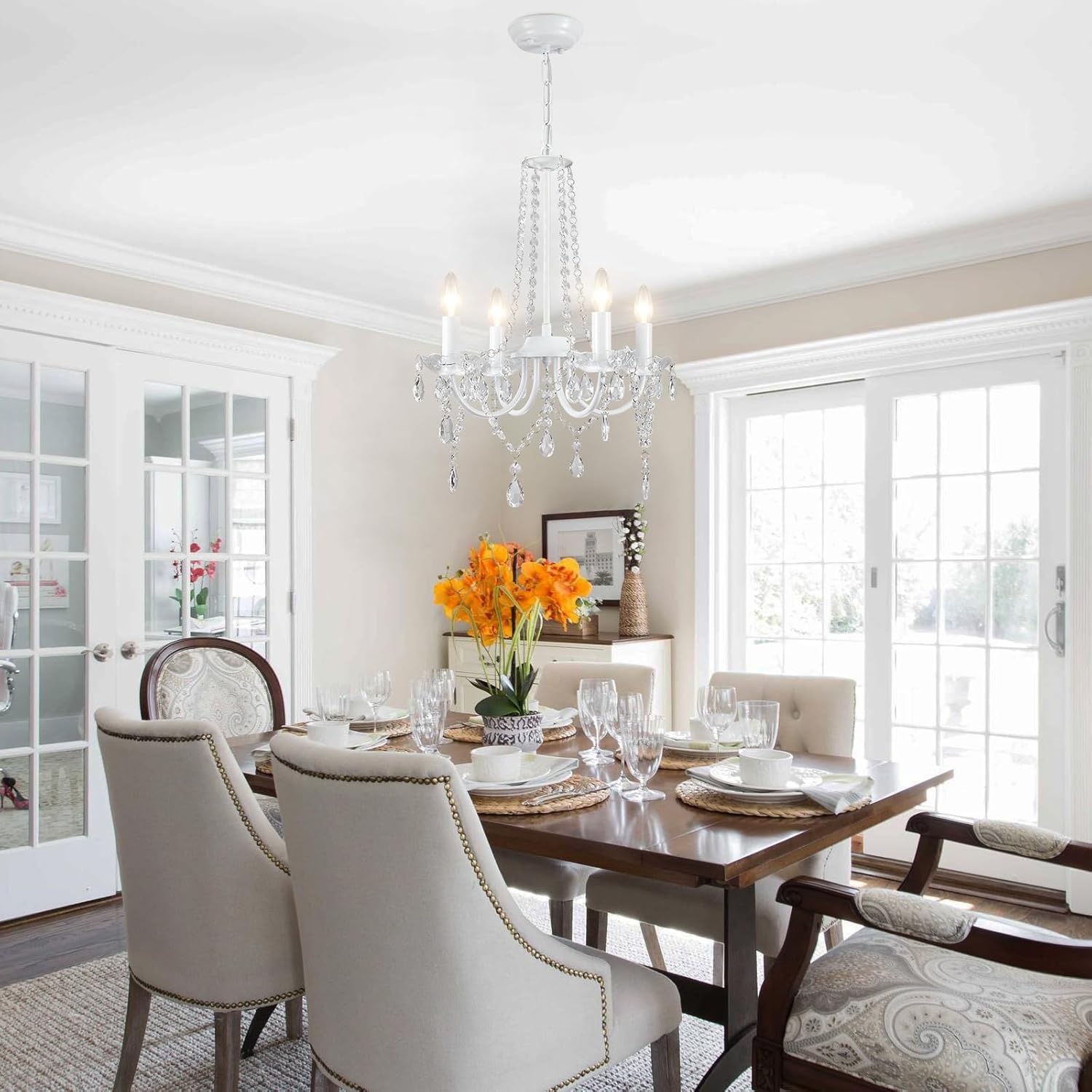 Witte Kroonluchter met 4 Lampen, Moderne Plafondlamp voor Woonkamer, Slaapkamer en Eetkamer, E14 Fitting