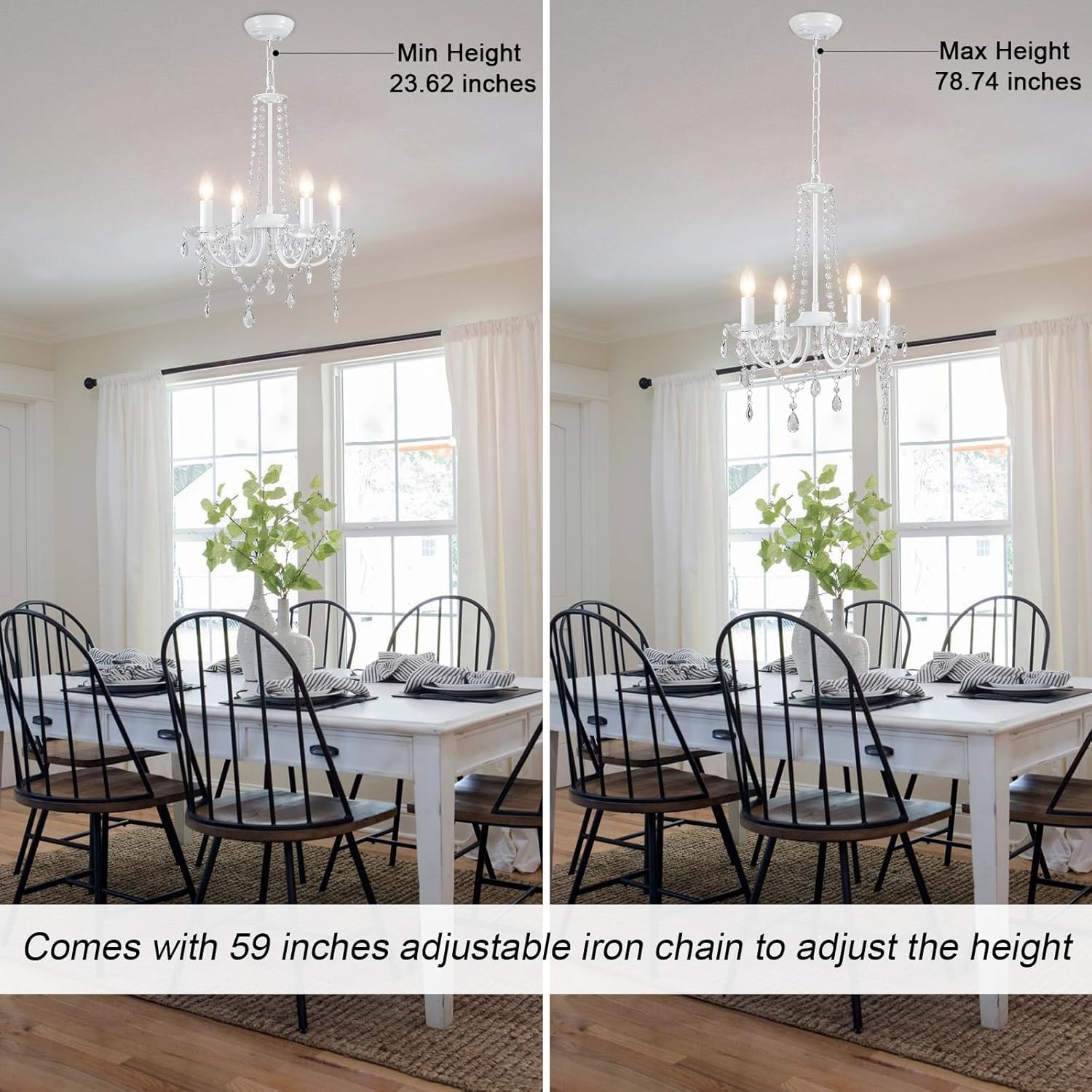 Witte Kroonluchter met 4 Lampen, Moderne Plafondlamp voor Woonkamer, Slaapkamer en Eetkamer, E14 Fitting