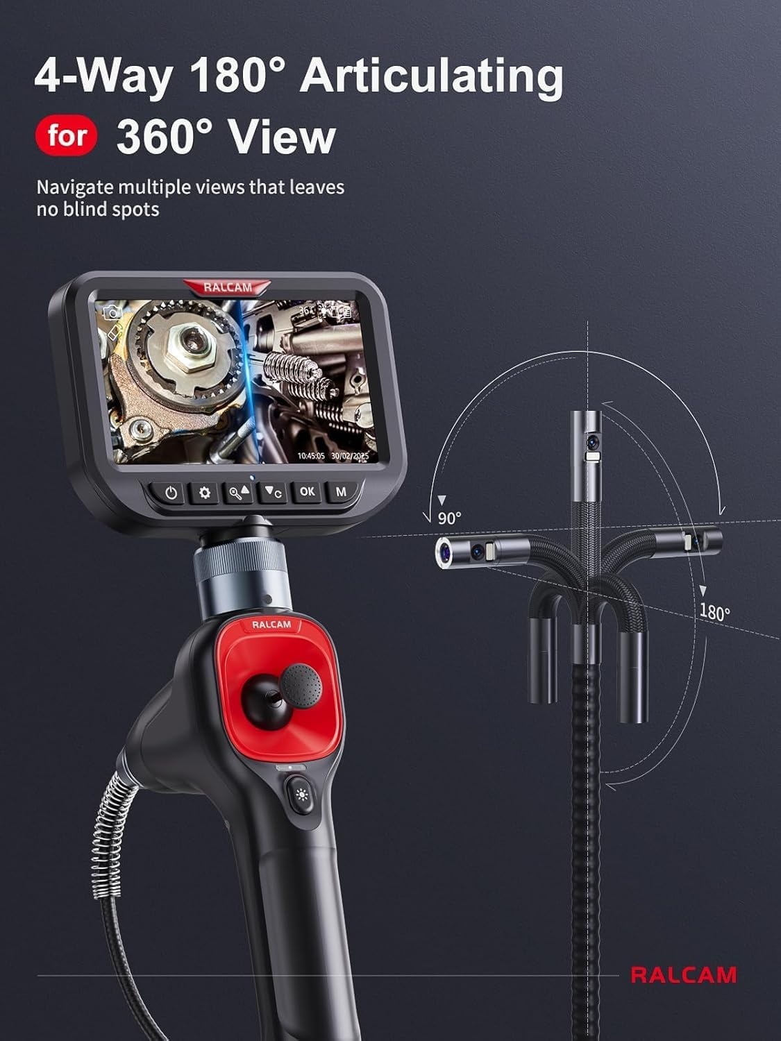 Endoscoop Camera met 360° Draaibare Kop, 6.5 mm Dubbele Probe, 5 Inch HD Display en IP67 Waterdichte Kabel van 1.5 m