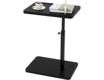 IBUYKE TVT003B C-vormige bijzettafel, 360° draaibare in hoogte verstelbare eindtafel voor kleine ruimtes, met sleuf voor telefoon en tablet, moderne kleine koffietafel voor bank/bed, zwart