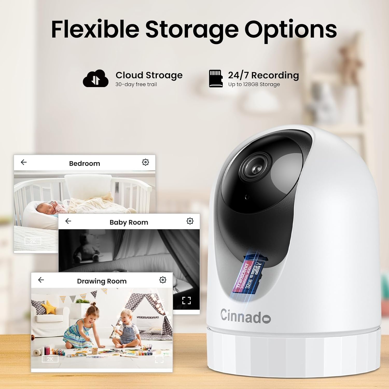 Cinndo 5 MP WLAN-camera voor binnen -5 G/2,4 GHz WLAN-bewakingscamera voor baby met nachtzicht in kleur, ondersteunt bewegingstracking, compatibel met Alexa