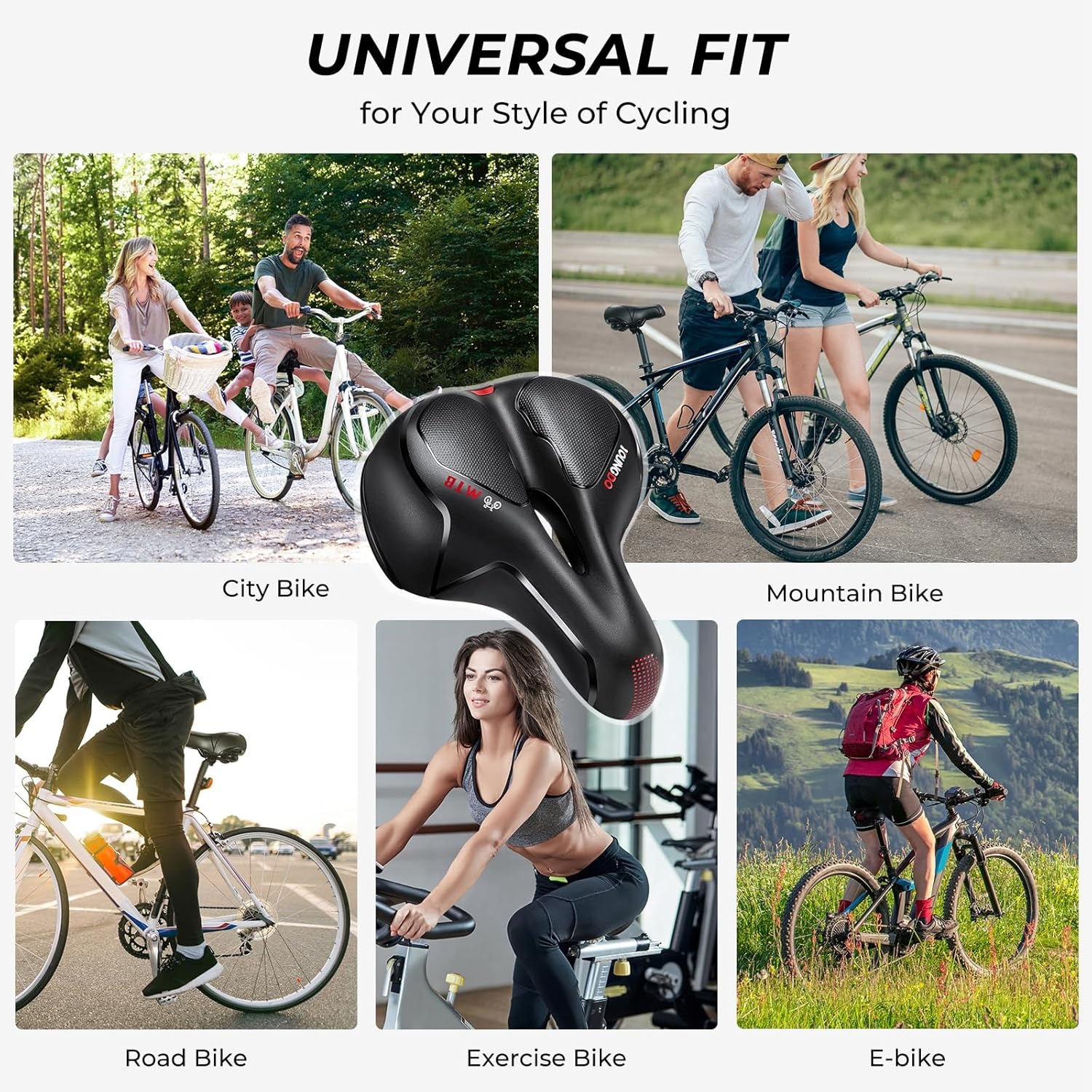 YOUNGDO Fietszadel, comfortabele zachte brede racefietszadels, gelzadels. ademend mountainbikezadel, geschikt voor MTB, vouwfiets, racefiets, spinningfiets, hometrainer