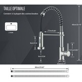 Keukenkraan voor spoelbak met regenboog, inschuifbaar, 2 sproeimodi, messing, geborsteld nikkel
