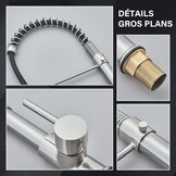 Keukenkraan voor spoelbak met regenboog, inschuifbaar, 2 sproeimodi, messing, geborsteld nikkel