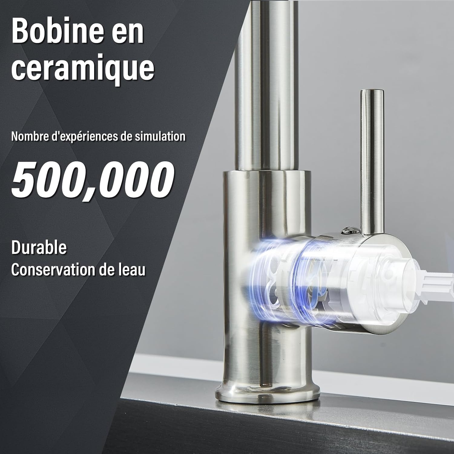 Keukenkraan voor spoelbak met regenboog, inschuifbaar, 2 sproeimodi, messing, geborsteld nikkel