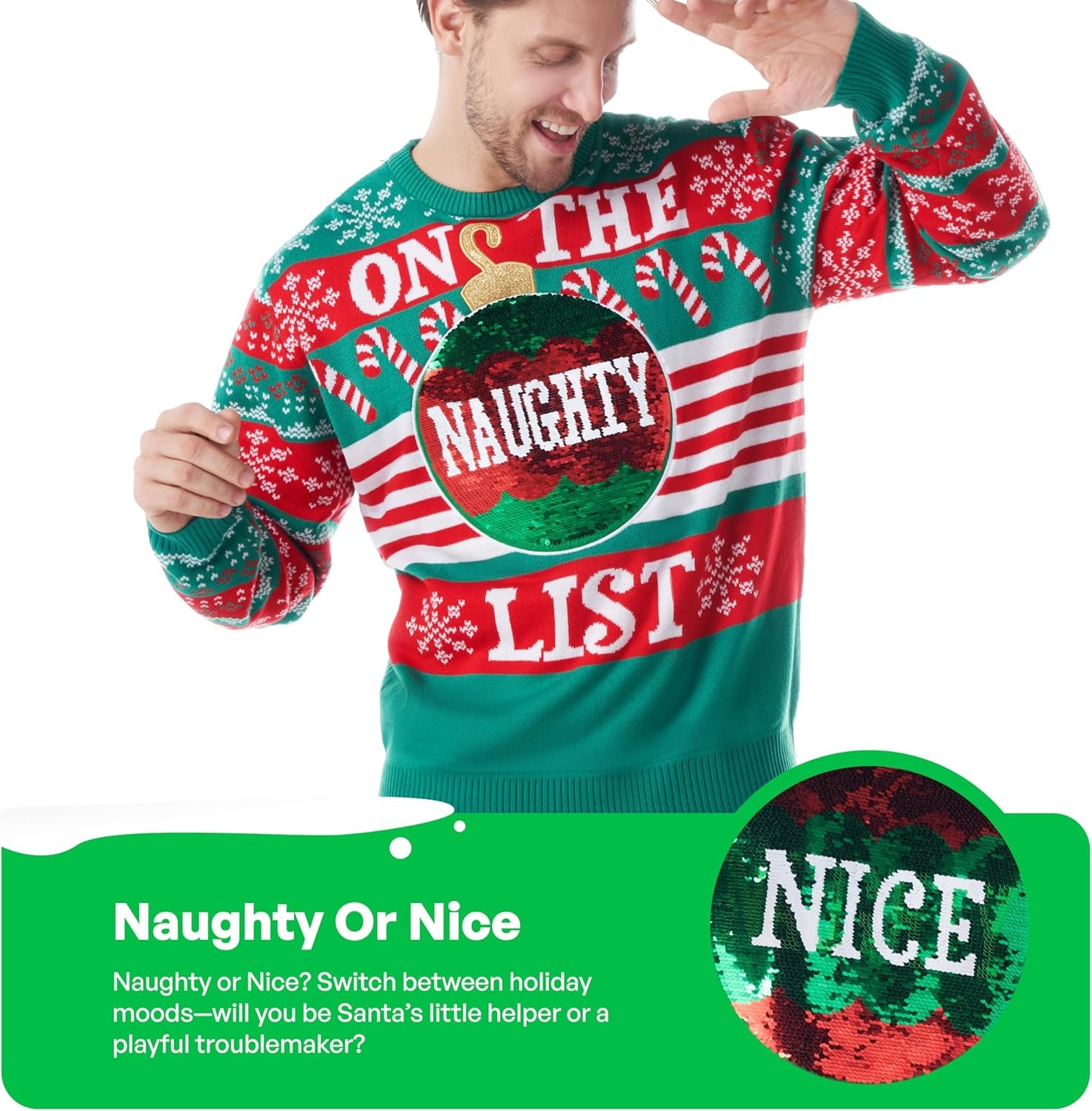 Giggling Getup Grappige Kersttrui Heren met Pailletten