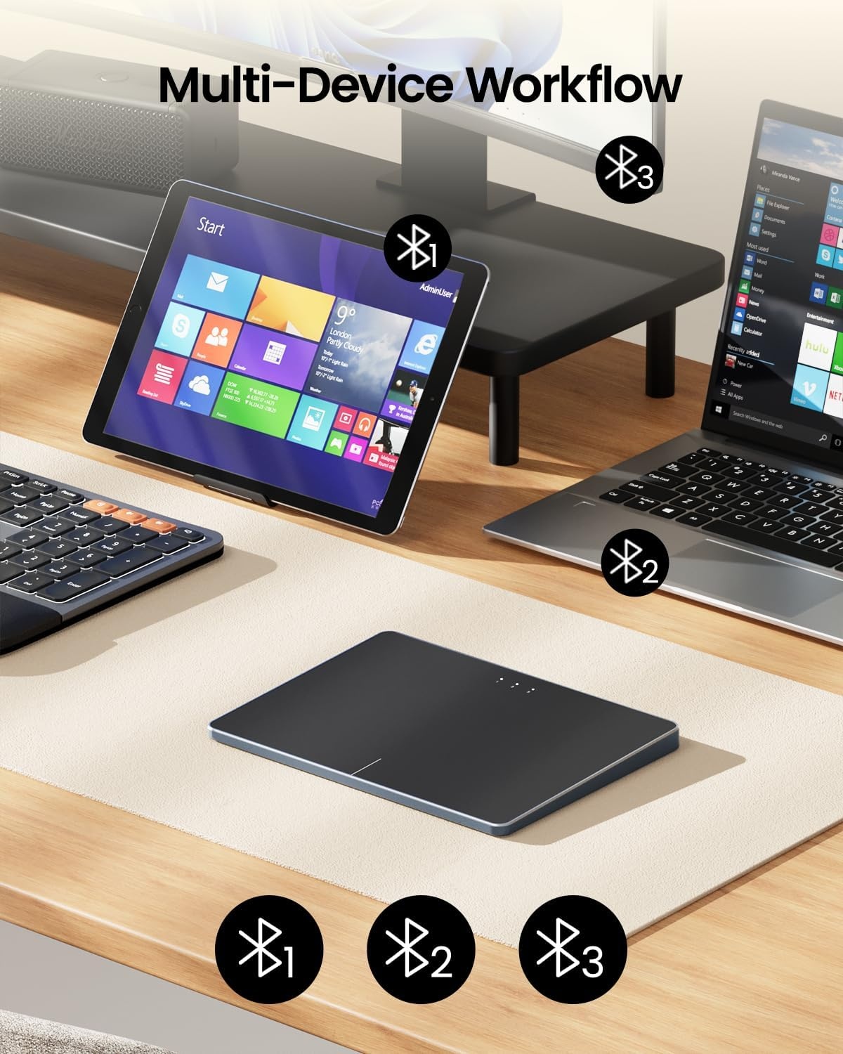 ProtoArc Draadloos trackpad, T1 Plus bluetooth, zeer nauwkeurig touchpad met multi-gesture ondersteuning voor Windows 10/11, pc, laptop, notebook, desktop, computer, zwart