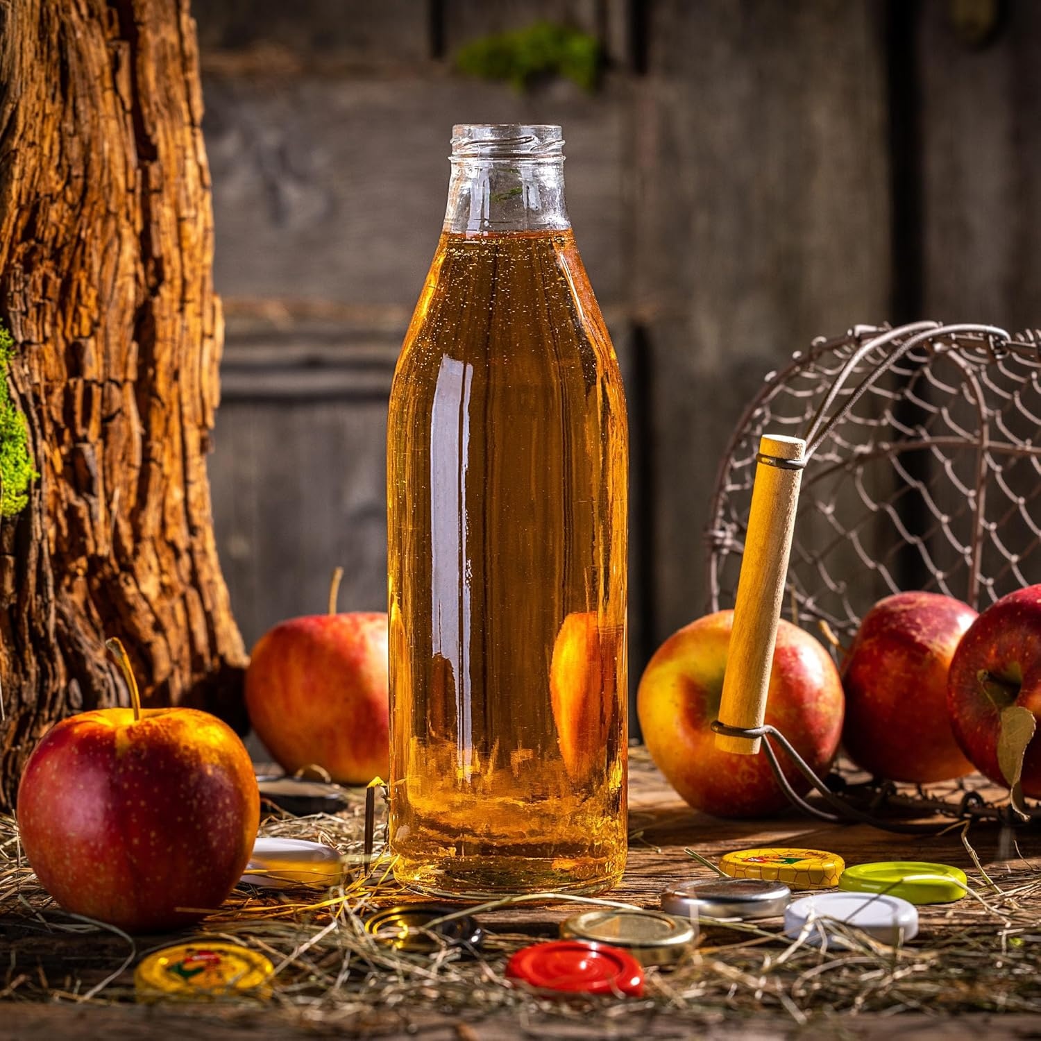 KADAX Sapflessen, 1 l, 3 stuks, glazen flessen met schroefdop, diameter 43 mm, lege flessen om in te maken, inmaakflessen voor het vullen van sap en siroop (zilver)