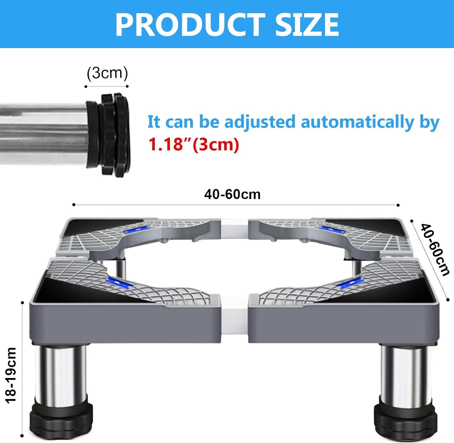 Wasmachine-onderstel, verstelbaar roestvrij wasmachine-onderstel, hoogte 17-20 cm, verstelbare breedte 40-60 cm, voor koelkast, wasmachine, droger, vriezer