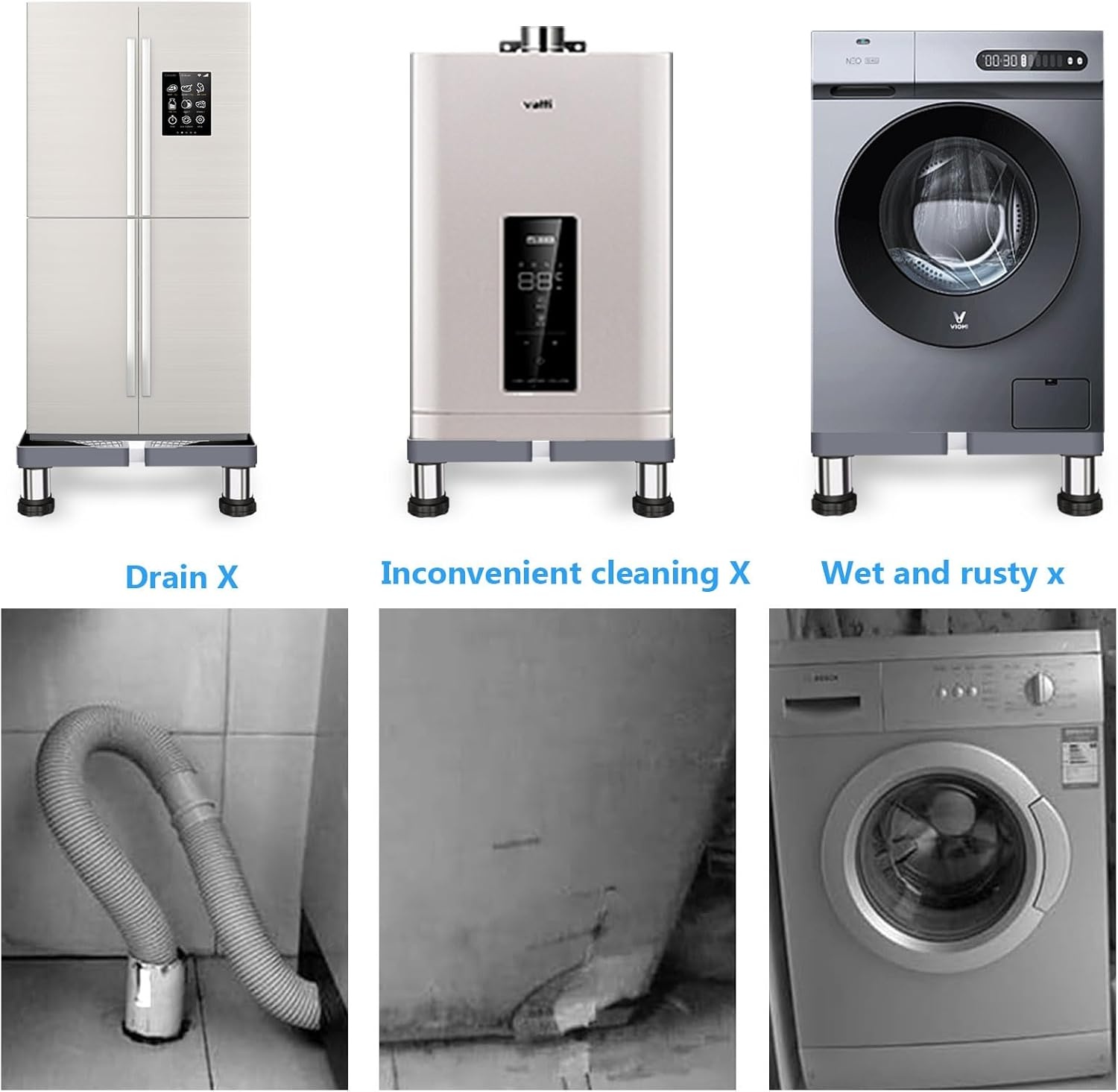 Wasmachine-onderstel, verstelbaar roestvrij wasmachine-onderstel, hoogte 17-20 cm, verstelbare breedte 40-60 cm, voor koelkast, wasmachine, droger, vriezer