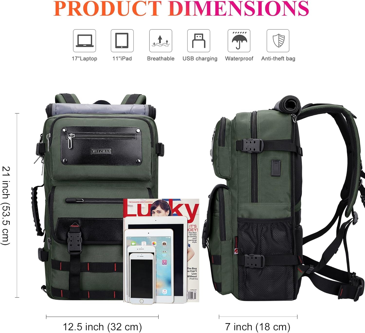 WITZMAN Carry On Travel Rugzak voor Mannen Duffle Bags Fit 17 Inch Laptop Luchtvaartmaatschappij Goedgekeurde Laptop Rugzak